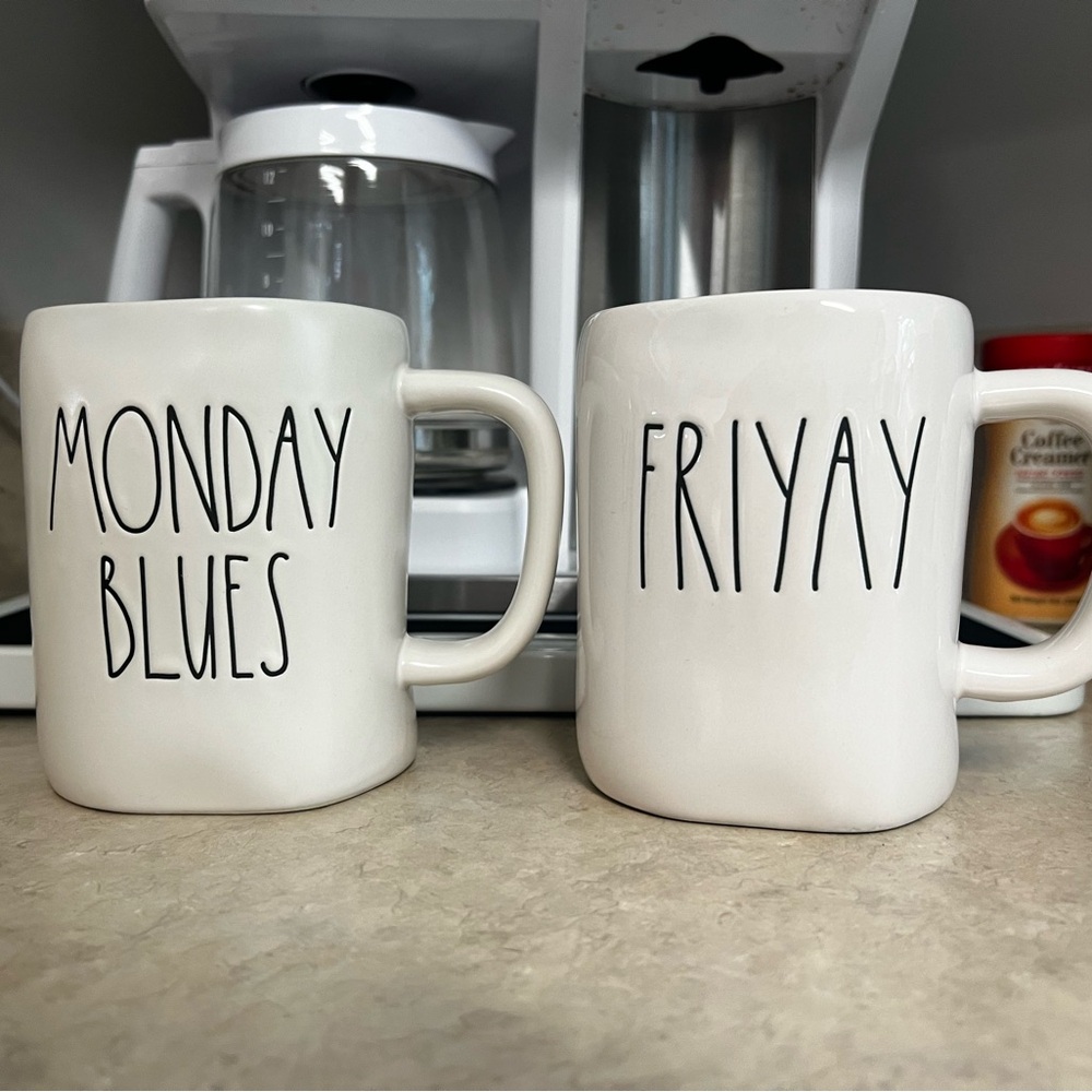 Set of two Rae Dunn.. Monday Blues & Friyay Mug